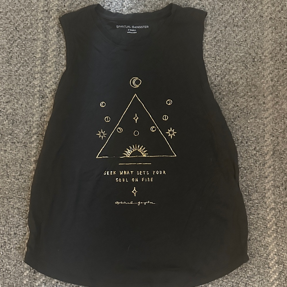 Spiritual Gangster Black Tank with Gold Celestial Design